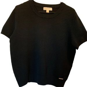 Michael Kors Black Ribbed Crew Neck Short Sleeve Sweater * XL